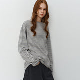 オーバーサイズストライプTシャツ_メランジグレー