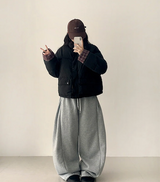 Terry Fleece side pin tuck incision string wide pants