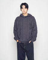 25FW LOW GAUGE CABLE KNIT HOODIE CHARCOAL