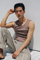High ribbed logo sleeveless(Beige)