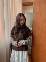 [BAONHAUS] Crein Stripe Color Matching Layered Long Sleeve Tee