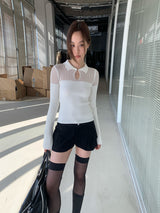 カラーシースルーストライプロングスリーブTシャツ