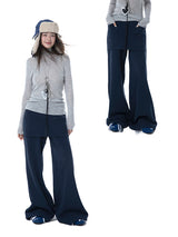 Summon Oak Glove Pocket Fake Two piece Sanitary Pants Women's Velvet Style 2024 New Straight Loose Wide Leg Casual Pants