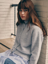 ヘアリーロゴカーディガン　グレー