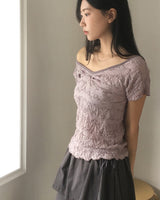Beauting Shirred V-Neck Short-Sleeve T-Shirt