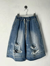 Double destroyed denim bermuda pants 1C