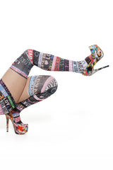 LOVE Webbing Print Thigh High Socks