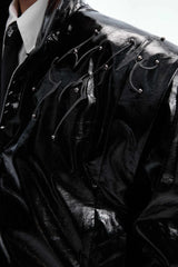 Studded Embroidered Spine Leather Jacket
