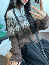 ウール🧸 アンゴラスノーフラワーロウンフニット❤🤎🩵💙4カラー