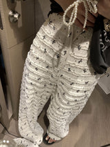 レースリボンバンディングワイドパンツ