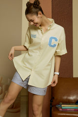 Sky blue C Patch Yellow Oxford short-sleeved Shirt [Unisex]