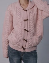 Toggle Button Wool Cable Knit Cardi In pink
