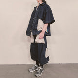 reverse terry pocket denim shortsleeve shirt_blue