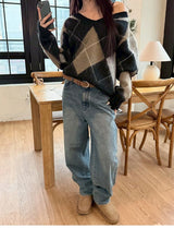 [F/W] Argyle brush v neck knit(2color)