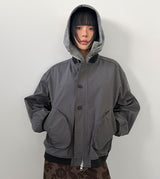 SHIRRING HIGH NECK ZIP-UP