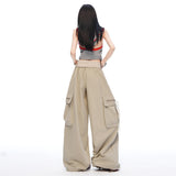 Milk Tea Beige Big-Pocket Wide Cargo Pants