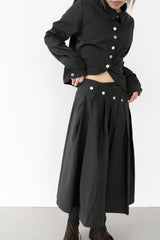 snap button unbal pleats skirt(2colors)