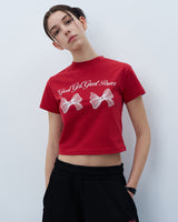 ツインリボンクロップTシャツ　レッド