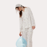 Cupid Print Knit Pajama Set – Light Blue Long Sleeve & Pants | Ultra-Soft Anti-Wrinkle Sleepwear