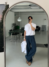 No-Mace Back Banding Two-Tuck Linen Wide Pants