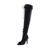 ダブルストラップレースアップオープントゥヒール(Black)