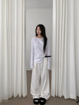 Cloud Draw Deck Shirring Team Long Sleeve T-Shirt (4 Colors)