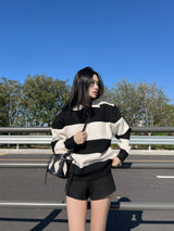 [UNISEX] Take Hachi Dangara Striped Collar Neck Long Sleeve Knit (5 colors)