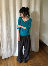 Lei Button Roll-up Long Sleeve Tee