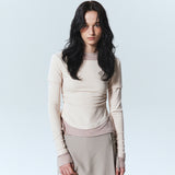 NICOLE SHRRING LAYERED SLEEVE TOP_WHITE BLACK