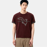 ロールスリーブクロップド半袖Tシャツ ジオグラフィ バーガンディ