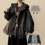 Wort Big Hood Overfit Denim Two Way Hooded Zip-Up Jumper 