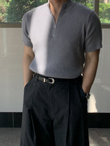 Punto Half Zip-Up Knit Short Sleeve