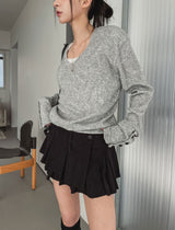 [wool 20%] ポールボタンディテールVネックニット