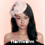 Mesh Feather Round Hat