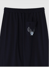 Angel Wing Star Pocket Embroidery Wide Banding Pants