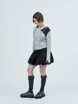 dot wrap layered hoodie / gray