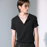 western yoke waffle henley neck half sleeve black