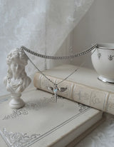 [NMIXX Jiwoo Necklace/Anti-tarnish] Angelic Wand Layered Necklace - Silver Color
