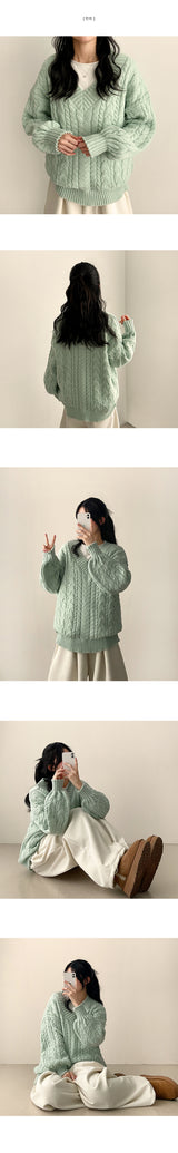 Raon Balloon Twisted V-Knit