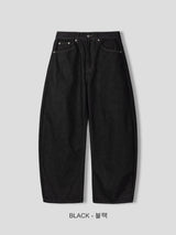 Non-faded curved raw denim pants