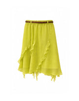 Arden Sheer Ruffle Asymmetry Chiffon Midi Skirt Lime (Belt included)