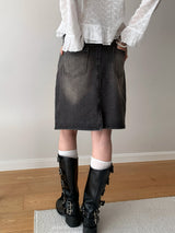 multi-wash midi denim skirt