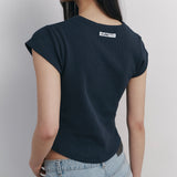 C 90S ラインワッフルベーシックTシャツ_ネイビー