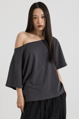 ワンショルダーTシャツ, Charcoal