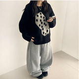 Terry Fleece side pin tuck incision string wide pants