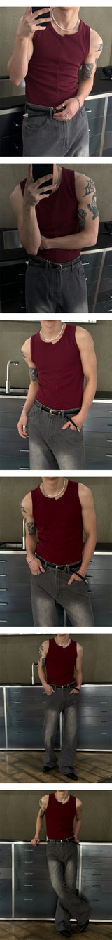 [MUSCLE FIT] Unbalance slit sleeveless(4color)