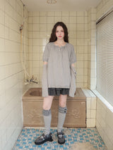 Back ribbon flare top / gray