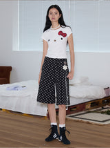rirri 25 Spring/Summer Collection - Casual Black & White Polka Dot Cropped Pants (High-Density 100% Cotton)