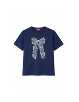 Rosalie Lace Ribbon Print Short Sleeve T-Shirt Navy