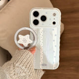 Cream Blue Star Stripe Magnetic Stand Case